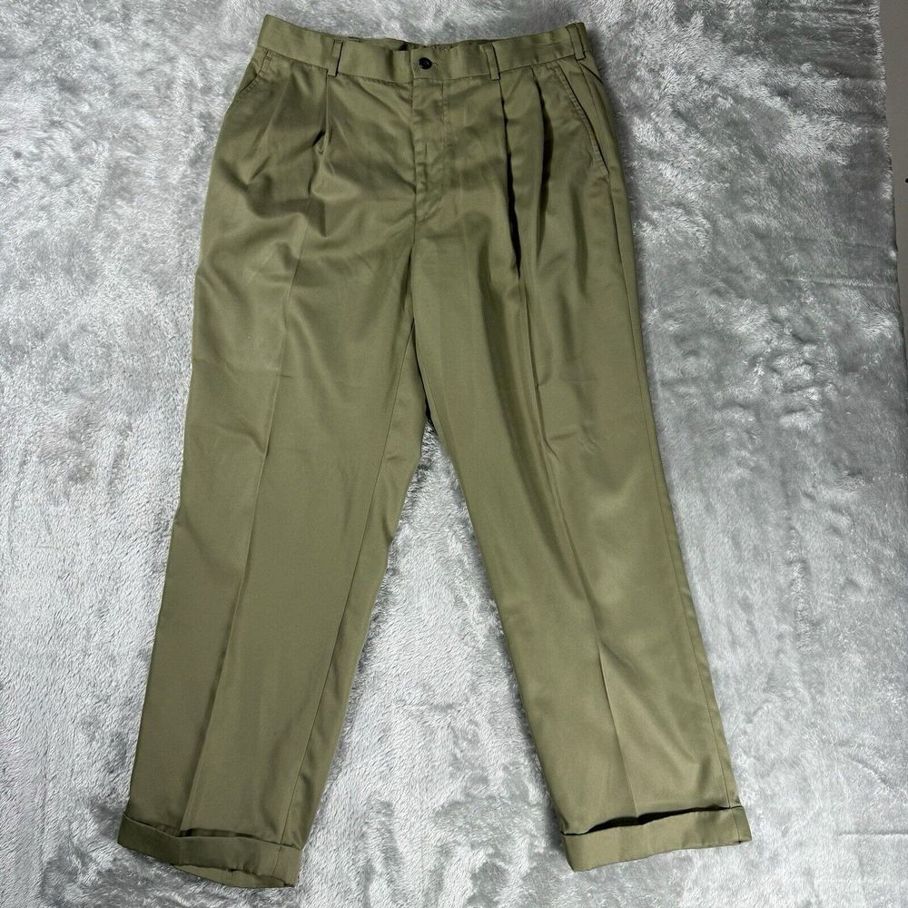 Van Heusen Pants Mens 34x30 Olive Green‎ Pleated Dad Grandpa Office Tailored